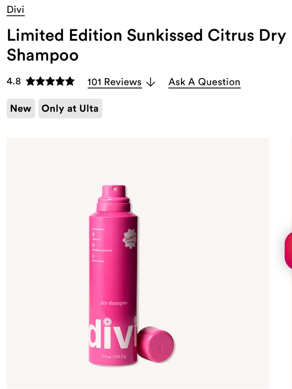 divi Dry Shampoo Spray - NEW